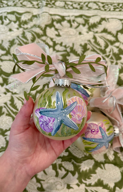 Multi Seashell Hand-Painted Glass Ornament